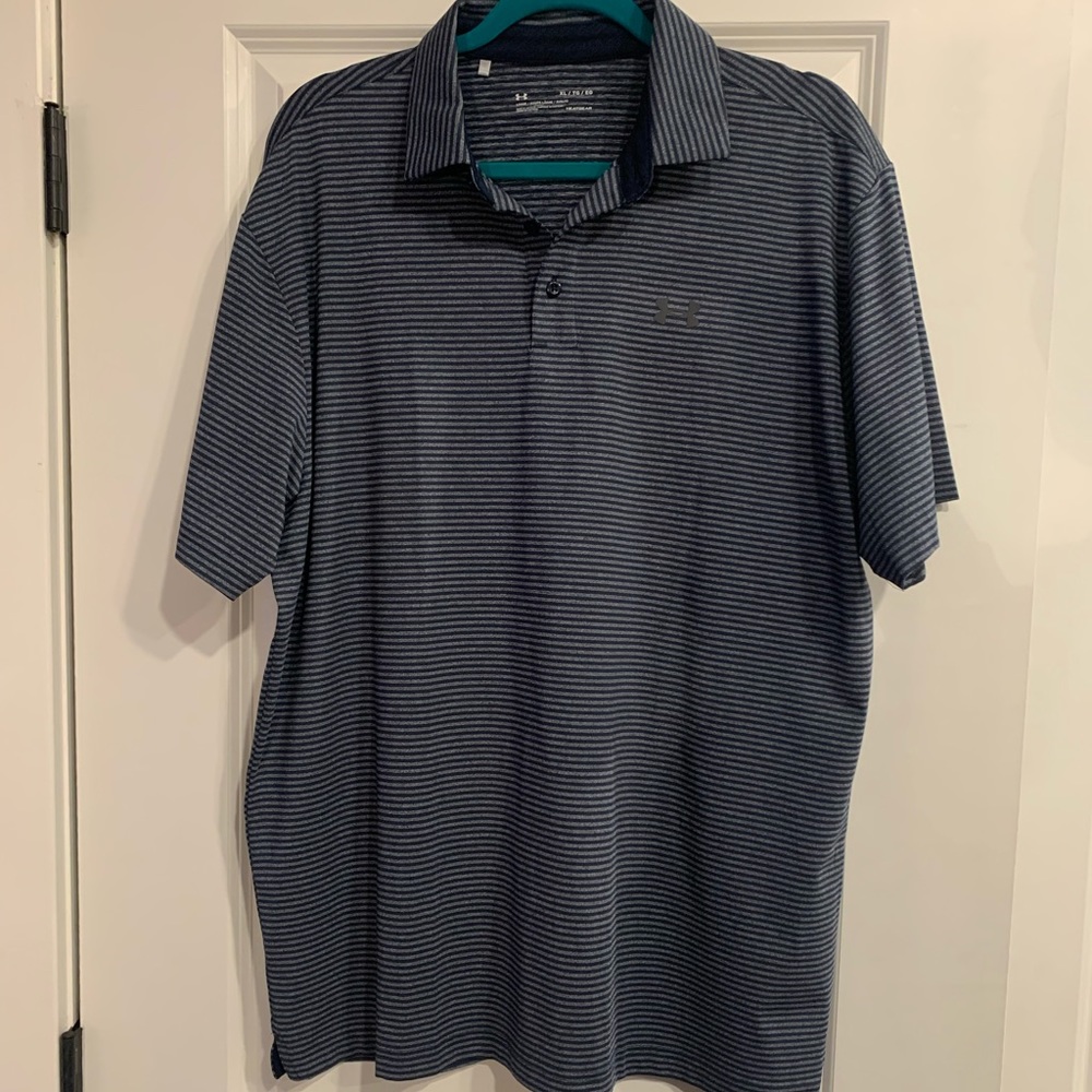 Under Armour XL Blue & Gray Stripped Polo.